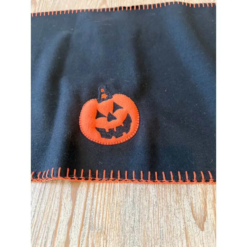 Halloween Pumpkin Wool Blend Table Runner Black Orange